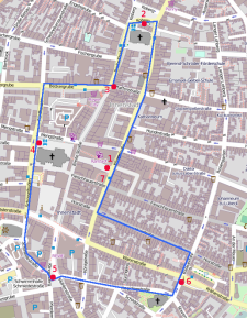 Karte mit Route und Kundgebungen (© OpenStreetMap contributors, CC BY-SA 2.0)